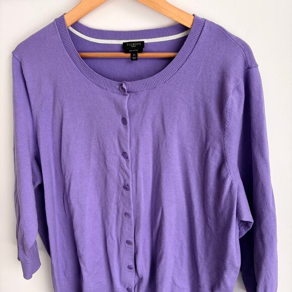 Talbots Woman 3X Pima Cotton Crisp Purple Cardigan Sweater Plus Size Stretch - Picture 2 of 7